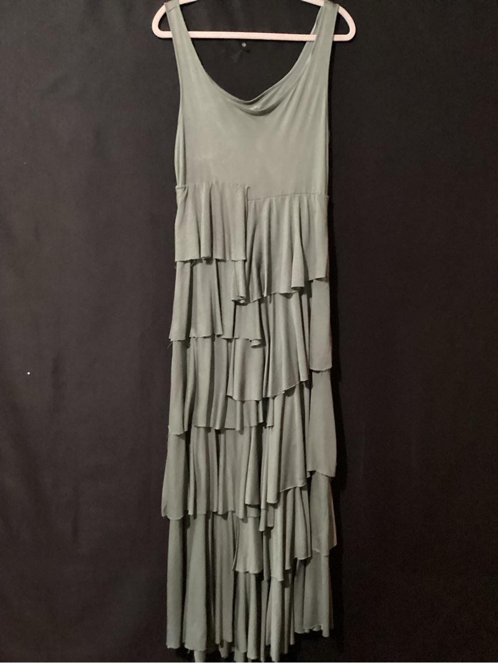 Soft Surroundings Sage Green Tiered Ruffle Maxi Dress